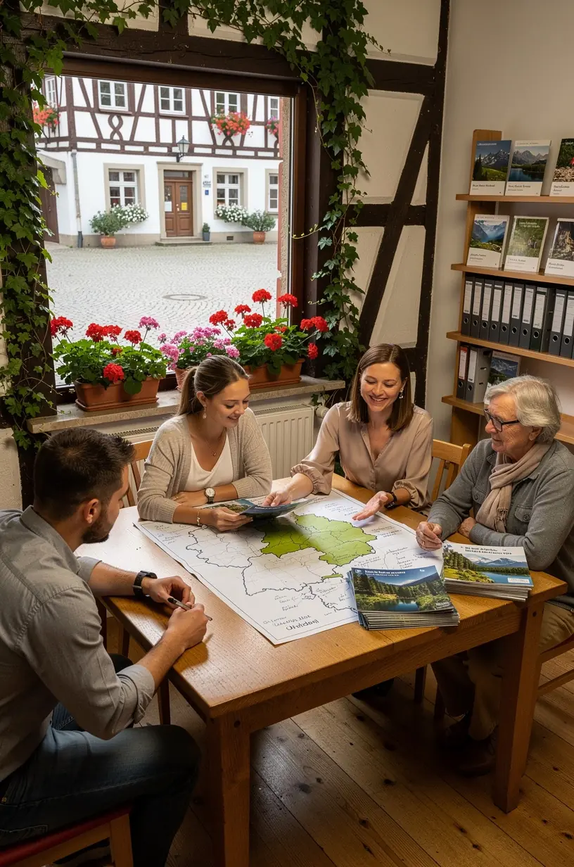 Organisatoren besprechen vor Ort die Details eines maßgeschneiderten Naturerlebnisprogramms.
